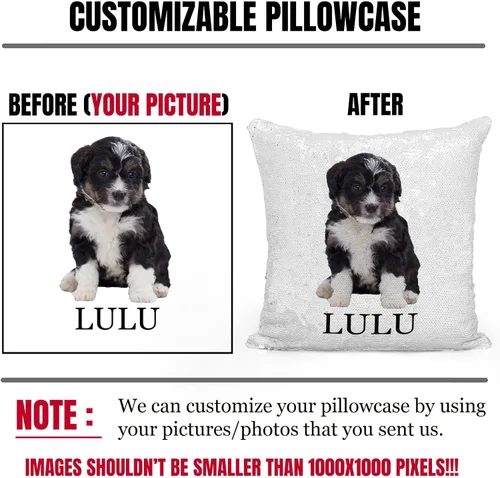 Vista 2 de Fundas de almohada personalizadas con lentejuelas y fotos, funda de sirena personalizada con tu foto, cojín decorativo reversible mágico