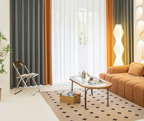 Vista 12 de Daesar Window Curtain Blackout 45 Inch Length, Eyelet Thermal Curtains Splicing Jacquard Geometric Texture Beige Brown Orange Short Blackout