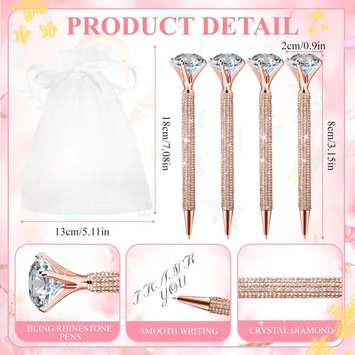 Vista 2 de Qilery Juego de 12 bolígrafos de diamante para despedida de soltera, bolígrafos de diamante con llaveros de diamante, bolígrafo de cristal