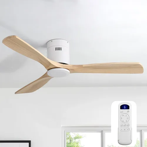 Vista 14 de Sofucor Ventiladores de techo inteligentes de 52 pulgadas con luces - montaje al ras de perfil bajo, modernos ventiladores de techo de madera maciza