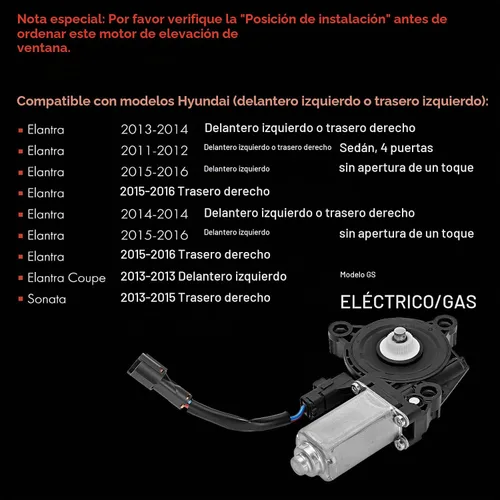 Vista 4 de Motor de elevación de ventana eléctrica A-Premium (con conector de 2 pines) Compatible con Hyundai Elantra Coupe 2013, Elantra 2011-2016, Sonata