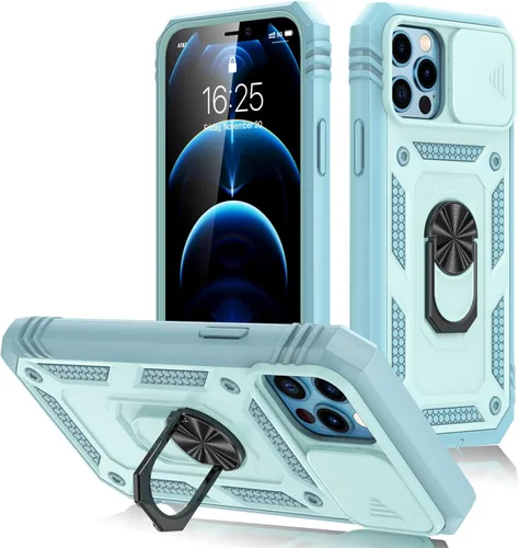 Vista 14 de Korecase Diseño para iPhone 12 Pro Max Kickstand Funda con cubierta de cámara de grado militar Caída de doble capa de cuerpo completo Protección a
