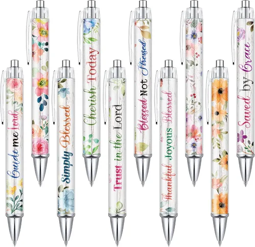 Vista 10 de Tinlade 10 piezas de bolígrafos cristianos para mujeres, bolígrafos de tinta religiosa, regalos de Pascua, citas inspiradoras, versículos bíblicos