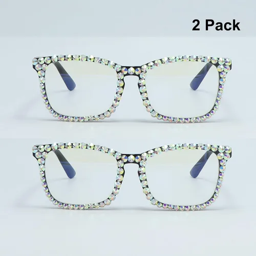 Vista 2 de Gafas de Lectura Cuadradas con Diamantes de Imitación para Mujeres con Bloqueo de Luz Azul para Computadora