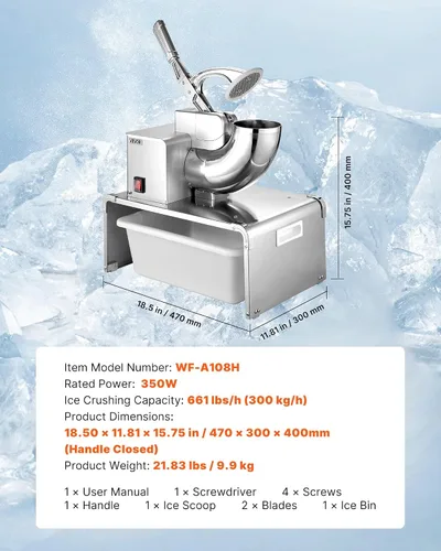 Vista 7 de VEVOR Máquina de afeitar de hielo comercial, trituradora de hielo eléctrica de 661 LBS/H con recipiente reemplazable, motor premium de 350 W, 4