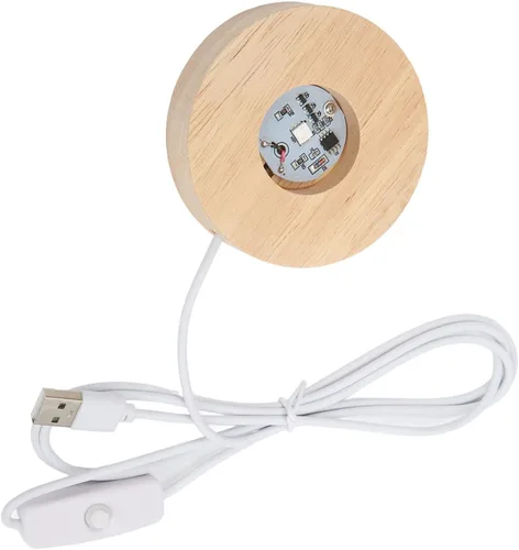 Vista 3 de Joyzan Soporte redondo de madera iluminada para lámpara de exhibición, soporte LED de madera, asiento rectangular con luz regulable, colorido