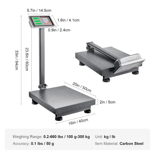 Vista 7 de VEVOR Báscula de plataforma digital para computación, carga de 660 libras, báscula de piso de computación de precisión de 0.1 libras con LB/kg
