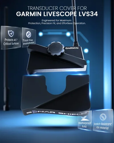 Vista 2 de Sonar Shield Transducer Cover para Garmin LiveScope Plus LVS34 - Funda de viaje resistente a los impactos de la serie Pro