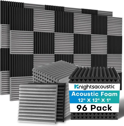 Vista 29 de Knightsacoustic Paquete de 24 paneles acústicos de espuma a prueba de sonido con autoadhesivos para pared, 12 x 12 x 2 pulgadas, de alta densidad