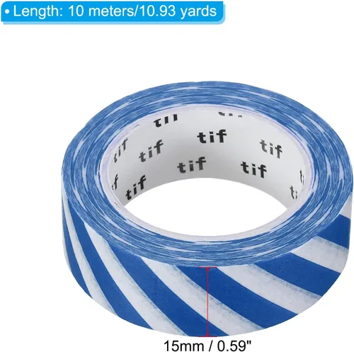 Vista 2 de PATIKIL Cinta holográfica Washi de 0.59 pulgadas x 10.93 yardas, 1 rollo de calcomanías autoadhesivas con patrón de rayas para decoración de Azul
