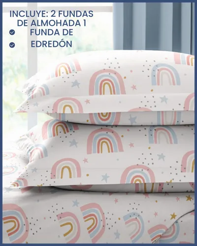 Vista 3 de Juego de funda de edredón para niños tamaño completo - Juego de funda de edredón de microfibra arcoíris de 3 piezas y 2 fundas de almohada