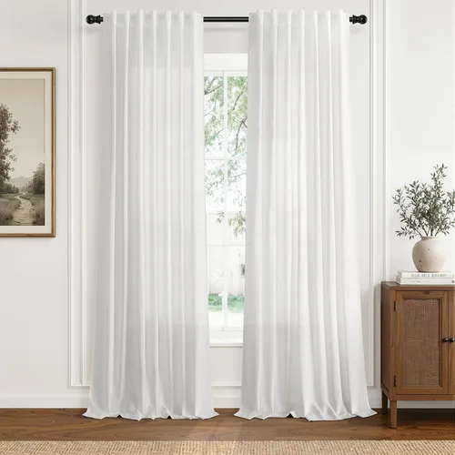 Vista 21 de Hokibero Cortinas de lino natural de 96 pulgadas de largo para sala