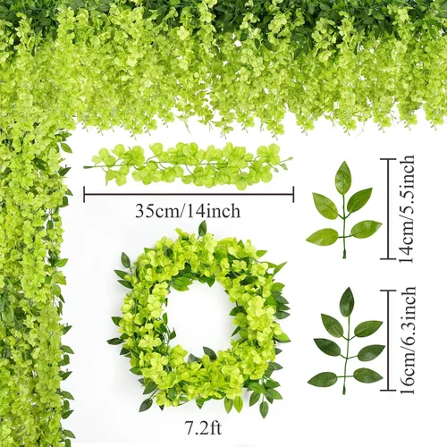 Vista 5 de U'Artlines 10 piezas 2.2 m/pieza Guirnalda artificial de glicinia de seda, flores verdes falsas de glicinia, enredaderas de follaje verde colgantes
