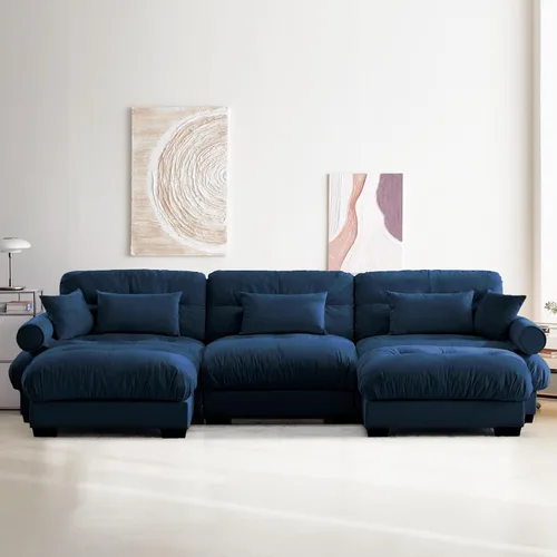 Vista 12 de Reposapiés Otomano Tapizado de Terciopelo con Cojín para Sofá Seccional Sofá 300 libras para Sala de Estar (Beige)