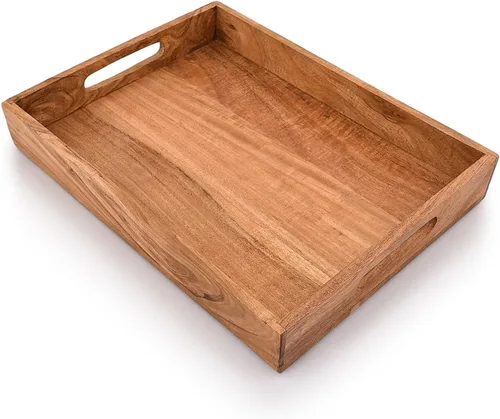 Vista 3 de Kaizen Casa Bandeja rectangular de madera para servir, plato de madera, plato de té/bebidas, bandeja para servir la cena, bandeja de aperitivos