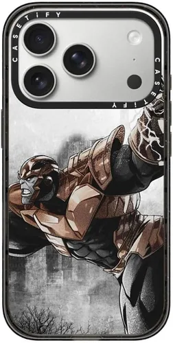 Vista 136 de CASETiFY Impact - Funda para iPhone 13 Mini [Marvel Colab / protección contra caídas de 8.2 pies/Magsafe] - Capitán América VS - Negro transparente