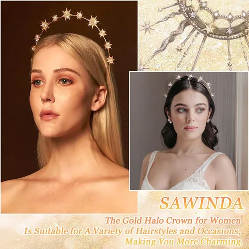 Vista 6 de Halo Crown Stars Rhinestone Crown Headbands Goddess Headpiece Crystal Halo Headbands