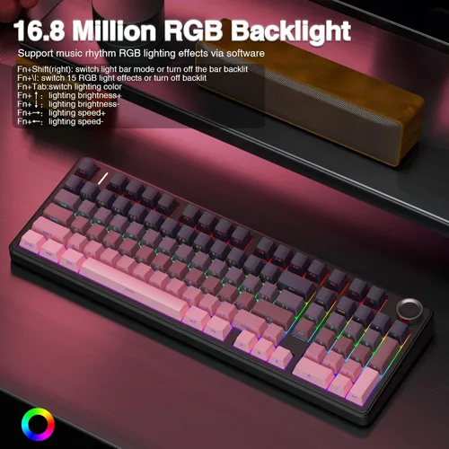 Vista 4 de AULA Teclado mecánico inalámbrico F99 Pro con perilla, Tri-Mode BT5.0USB-C2.4GHz Teclado intercambiable en caliente, estructura de junta, sonido