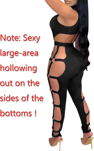 Vista 2 de Zoctuo - Overol sexy para mujer, sin mangas, con cuello halter, para fiesta, club, conjunto de 2 piezas, tiro alto, pantalones huecos