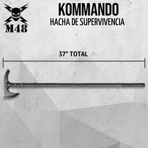 Vista 2 de M48 Kommando Survival Axe - Bastón de senderismo Hoja de acero inoxidable fundido Mango de fibra de vidrio Cubierta de hoja de goma