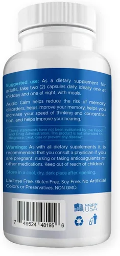 Vista 8 de Audio Calm - Alivio de tinnitus para oídos zumbidos, vitaminas para la salud del oído, solución natural para aliviar el tinnitus, alivio rápido