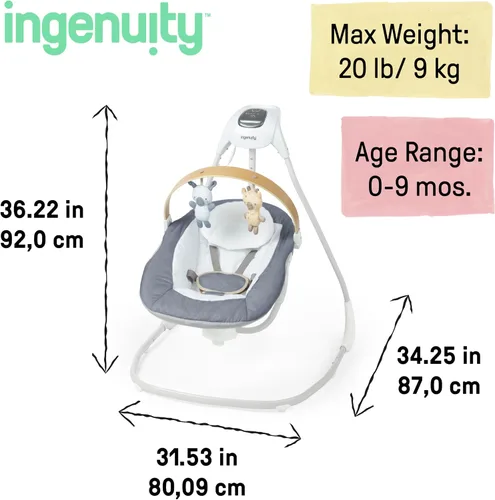 Vista 6 de Ingenuity SimpleComfort - Columpio multidireccional de 6 velocidades para Azul (Chambray)