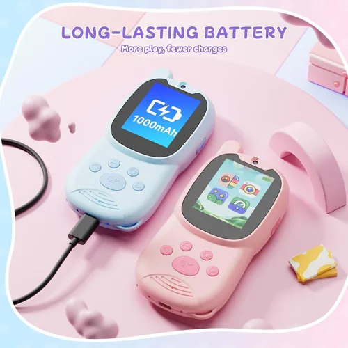 Vista 8 de Walkie Talkies de video para niños con cámara y video chat, largo alcance 1000 pies, recargable, Walkie Talkie para niños con filtros de calcomanías
