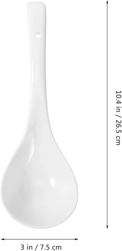 Vista 2 de Hemoton Paquete de 2 cucharas grandes de cerámica asiática para sopa de porcelana profunda de alta resistencia con mango largo de 10.43 pulgadas