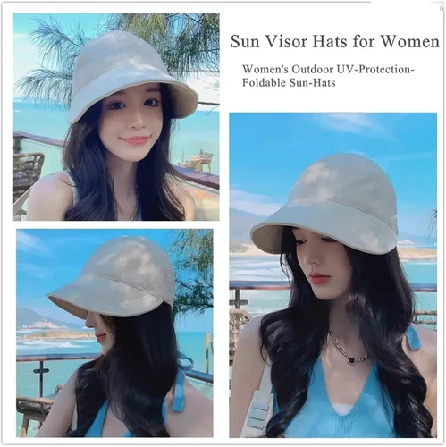Vista 5 de Women Wide Brim Bucket Hat UPF 50+ Sun Protection Foldable Beach Sun Cap Beige