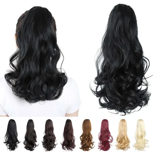 Vista 7 de Extensiones de cola de caballo, extensiones de cabello de cola de caballo con clip de garra marrón oscuro para mujer, pieza de cabello rizado