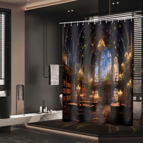 Vista 19 de Magic Castle - Cortina de ducha de castillo de cuento de hadas, decoración de baño, tela impermeable con ganchos, 36 x 72 pulgadas