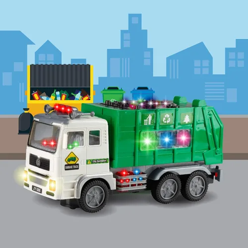 Vista 6 de Zetz Brands Juguete de camión de basura con luces 4D y sonidos para niños, bebés, niños de 3 años en adelante - Vehículo de camiones de basura