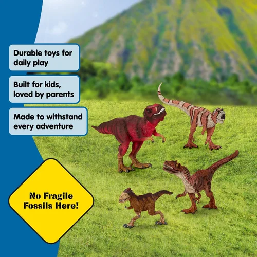 Vista 6 de Schleich Dinosaurios – Juego de 4 piezas de dinosaurios rojos para niños y niñas – con figura de T Rex, Allosaurus, Intrepidus y Majungasaurus