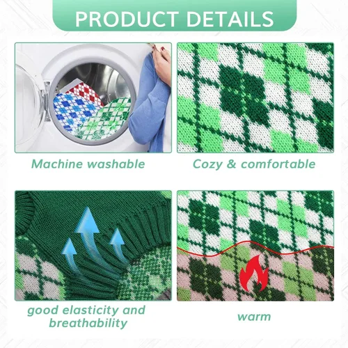 Vista 4 de Kuoser Suéter a cuadros para perro con agujero para arnés, color verde, talla S Polo Design Puppy Knitwear Fall Winter Sweater for Medium Dogs