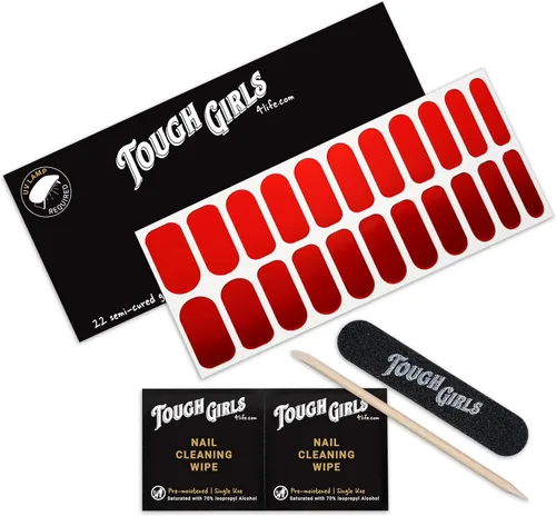 Vista 22 de TOUGH GIRLS 22 tiras de esmalte de uñas de gel semicuradas prémium con accesorios de aplicación (borgoña)