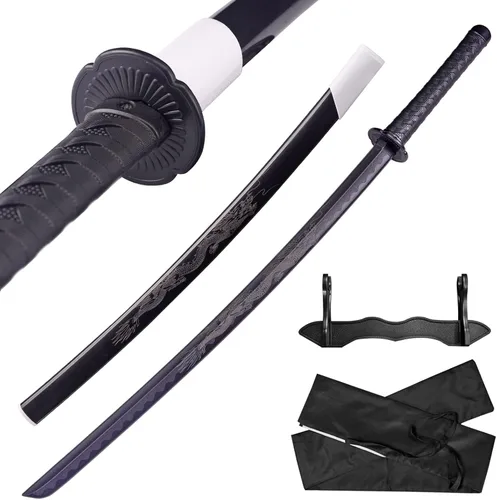 Vista 9 de Espada katana japonesa – Hoja negra de polipropileno con Saya, espada de entrenamiento Samurai para cosplay, 40.1 pulgadas