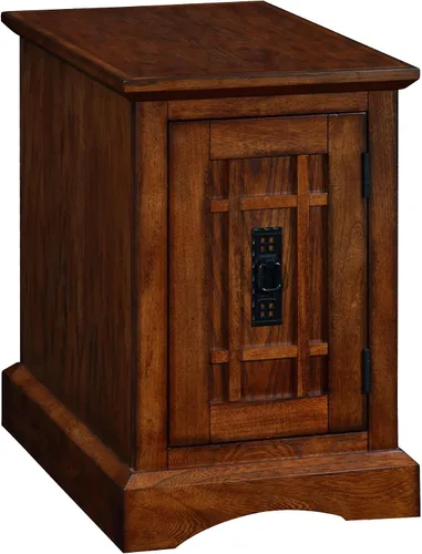 Vista 9 de Leick Home Laurent 10537 - Mesa auxiliar con lámpara, madera maciza, con cajón y estante, cereza chocolate