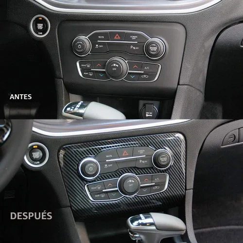 Vista 5 de Crosselec - Cubierta de panel de control central de fibra de carbono para aire acondicionado A/C para Dodge Charger 2015+ (Negro)