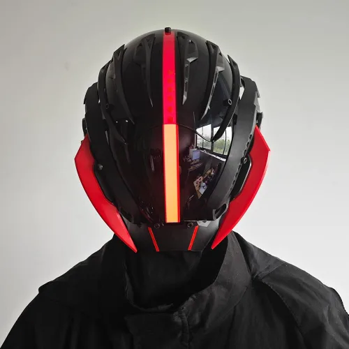 Vista 8 de KYEDAY Máscara punk cosplay para hombres, máscaras samuráis de cosplay, regalos para fiesta de Halloween, accesorios de festival de música