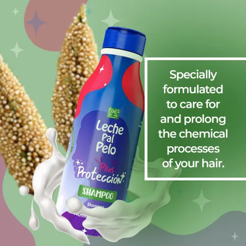 Vista 2 de Leche Pal Pelo Protection Plus - Champú hecho sin sulfatos para cabello teñido - Limpieza suave con arroz, proteína de quinua - 14.9 oz