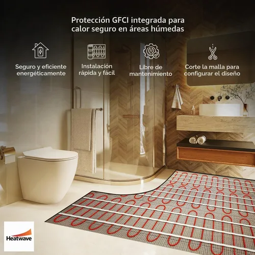 Vista 4 de Sistema de calefacción por piso radiante eléctrico con termostato programable GFCI requerido 120V, HW2012-100, 120.00 volts
