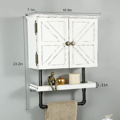 Vista 3 de Armario de almacenamiento sobre inodoro de 23.1 x 16.9 pulgadas, gabinete de baño con estante de pared ajustable y toallero, puertas dobles, Negro