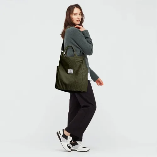 Vista 2 de KALIDI Bolso de mano de pana, bolso grande tipo mensajero para hombro, antisalpicaduras, bolsa cruzada con cremallera, casual, trabajo, compras