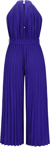 Vista 5 de Hugncmy Women Casual Solid Neck Hanging Sleeveless Pleated Jumpsuit Backless Button Belt Animal Pajama Jumpsuits for