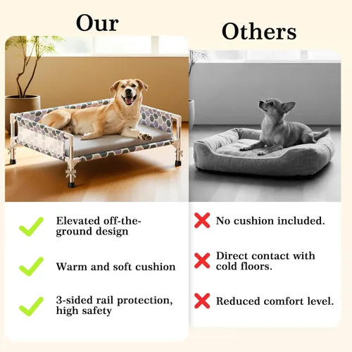 Vista 6 de Cama elevada para perro, cuna refrescante para perros al aire libre con malla transpirable, cama elevada para mascotas con rieles de protección de 3