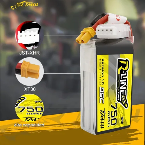 Vista 4 de TATTU R-Line 3S Lipo Batería 750mAh 11.1V 95C con enchufe XT30 para FPV Racing Quadcopter de tamaño 100 a 180