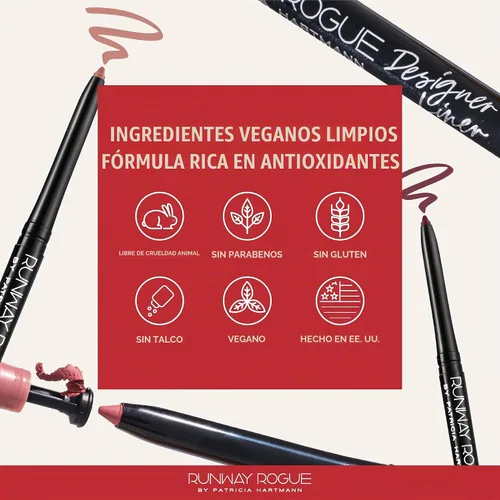 Vista 5 de Runway Rogue Designer Liner Lápiz Delineador de Labios, Lápiz Delineador de Labios Mate Rosa Suave-Malva y Sacapuntas para Delineador de Labios, 'A