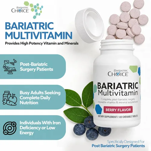 Vista 6 de Bariatric Choice My Bariatric - Multivitamínico masticable con hierro y 300 mg de calcio, bayas (120 unidades)