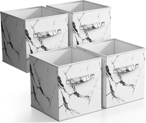 Vista 15 de Sorbus Cubos de almacenamiento de tela plegables – Cestas de organización plegables de 11 pulgadas con asa – 4 canicas negras para despensa Negro