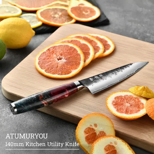 Vista 2 de Cuchillo japonés de 5.5 pulgadas, cuchillo de chef profesional forjado a mano VG10, cuchillos de pelar ultra afilados con mango ergonómico, cuchillo